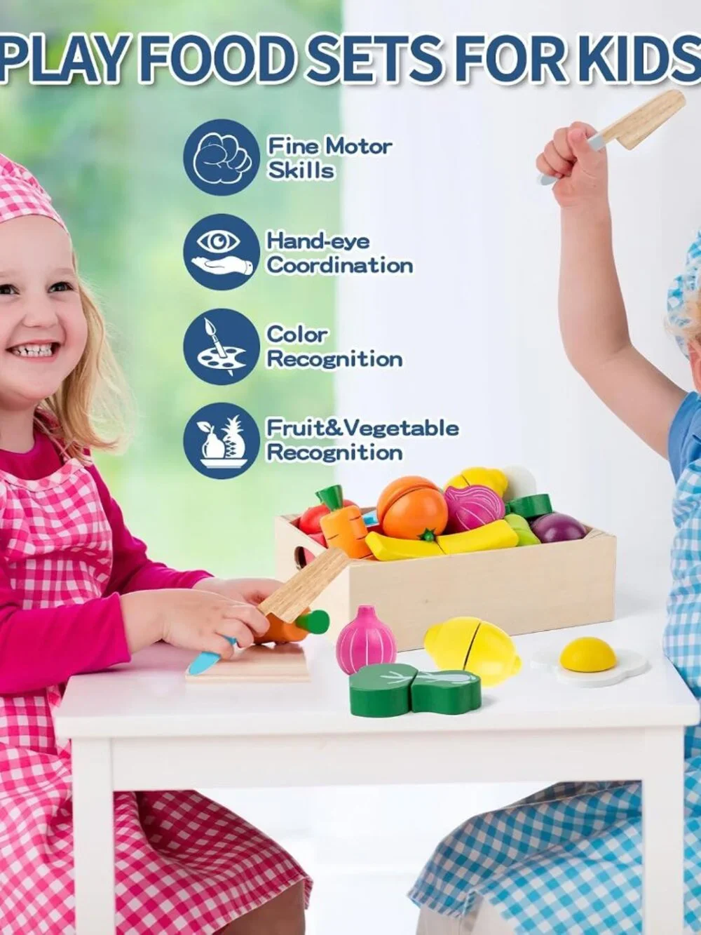 Wooden Cutting Fruits Veggies Toy, Montessori Toddler Pretend Play Set(1 Pack)